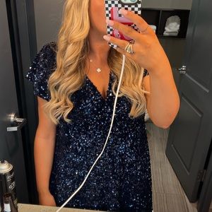 SEE AND BE SEEN Navy Blue Sequin Dress, midi length